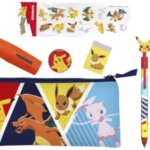 POKEMON - Set de Papeterie avec une Trousse Triple & Stickers - 7pc